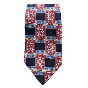 Krizia Filigree Scroll Baroque Men's Silk Necktie Italy Burgundy Gold Black EUC